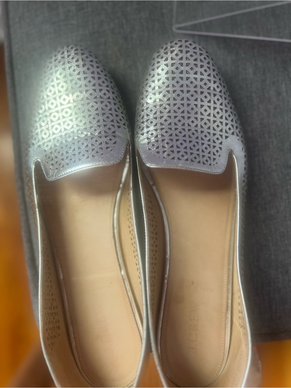 J. Crew Silver Laser-Cut Slip-On Flats